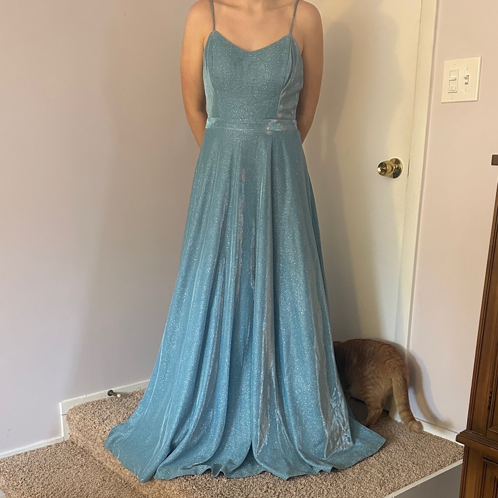 City Studio Elegant Blue Glitter Evening Gown Prom Dress